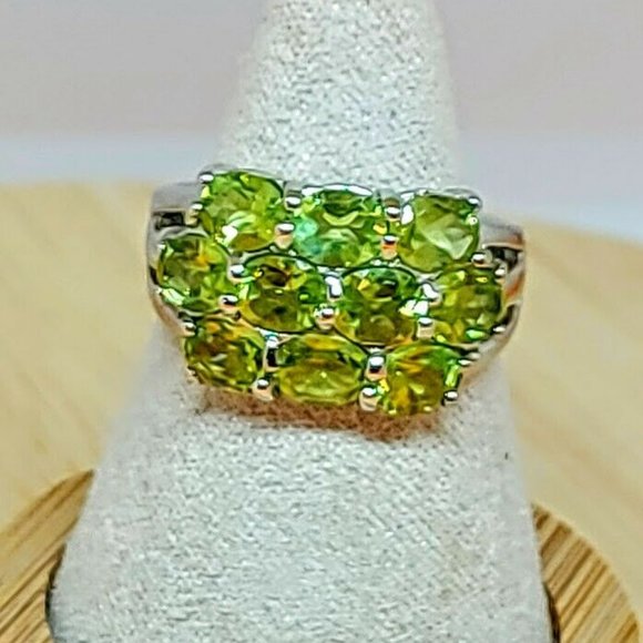 Natural Peridot 14K White Gold on 925 Sterling Silver Earrings & Ring (Sz 7) Set - Picture 5 of 7